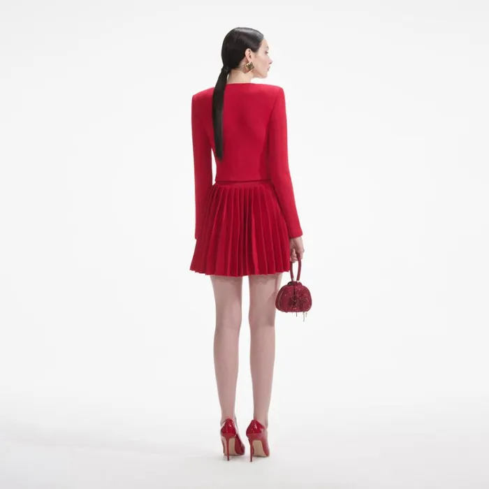 Red Pleated Knit Mini Skirt Women Self Portrait Knitwear Red Pleated Knit Mini Skirt Women Self Portrait Knitwear
