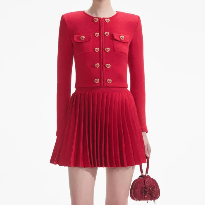 Red Pleated Knit Mini Skirt Women Self Portrait Knitwear Red Pleated Knit Mini Skirt Women Self Portrait Knitwear