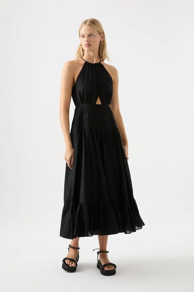 Renata Eyelash Midi Dress Black Women Aje Midi Dresses