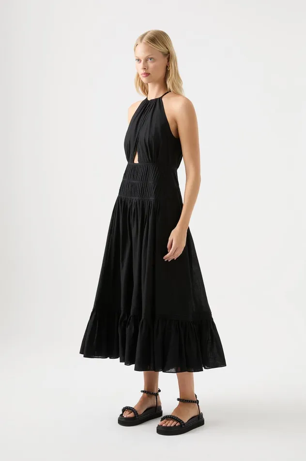 Renata Eyelash Midi Dress Black Women Aje Midi Dresses