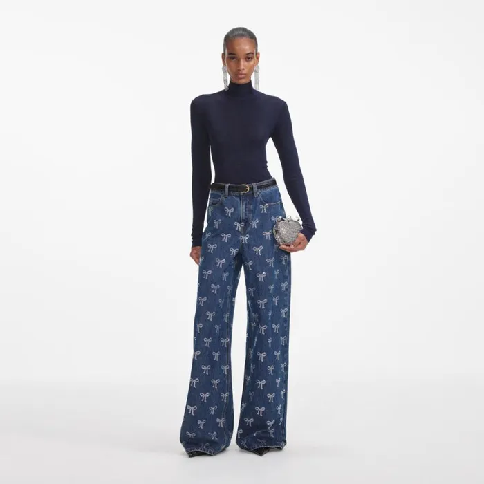 Rhinestone Bow Denim Jeans Women Self Portrait Denim