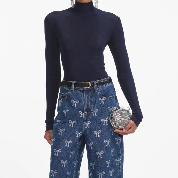 Rhinestone Bow Denim Jeans Women Self Portrait Denim Rhinestone Bow Denim Jeans Women Self Portrait Denim