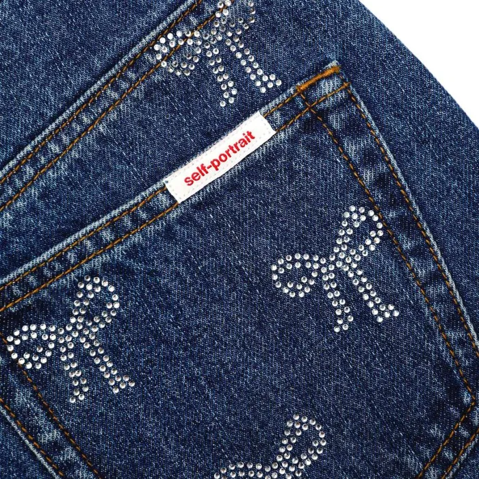 Rhinestone Bow Denim Jeans Women Self Portrait Denim Rhinestone Bow Denim Jeans Women Self Portrait Denim