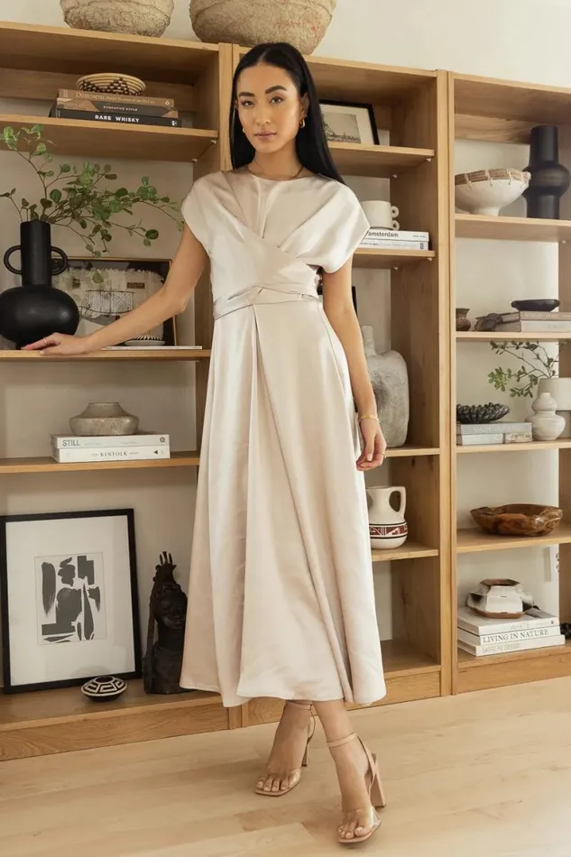 Rosalind Midi Dress In Champagne Champagne Women Bohme Dresses