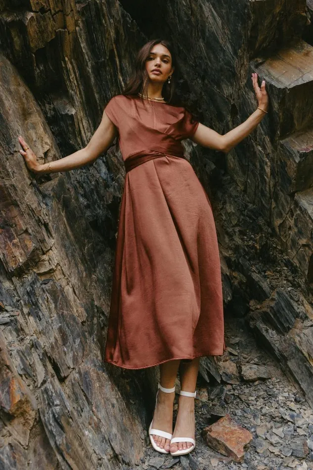 Rosalind Midi Dress In Rust Rust Women Bohme Dresses