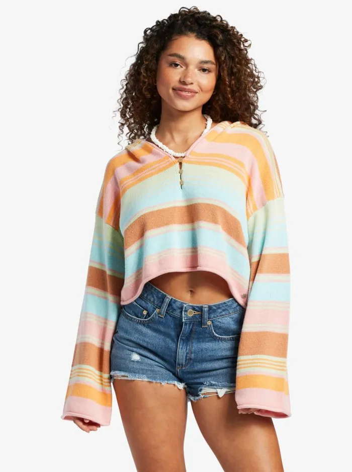 Roxy Fleece and Hoodies Sunbaked Shores Cropped Hooded Sweater Sunset Spectrum Stripe 8211 Women