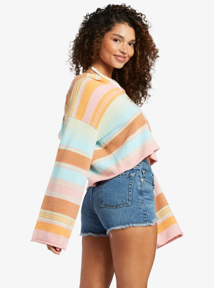 Roxy Fleece and Hoodies Sunbaked Shores Cropped Hooded Sweater Sunset Spectrum Stripe 8211 Women
