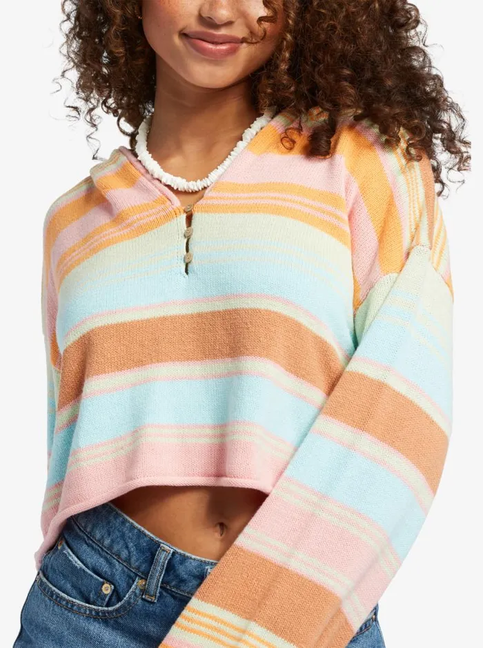 Roxy Fleece and Hoodies Sunbaked Shores Cropped Hooded Sweater Sunset Spectrum Stripe 8211 Women