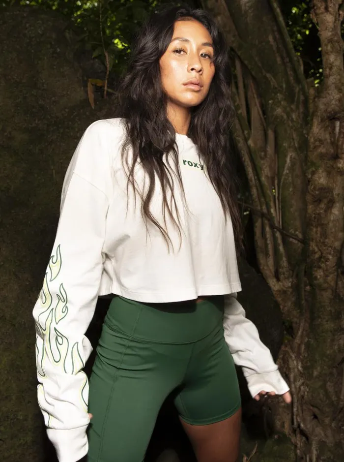 Roxy Tops Kelia Cropped Oversized Long Sleeve TShirt Coconut Milk 8211 Women