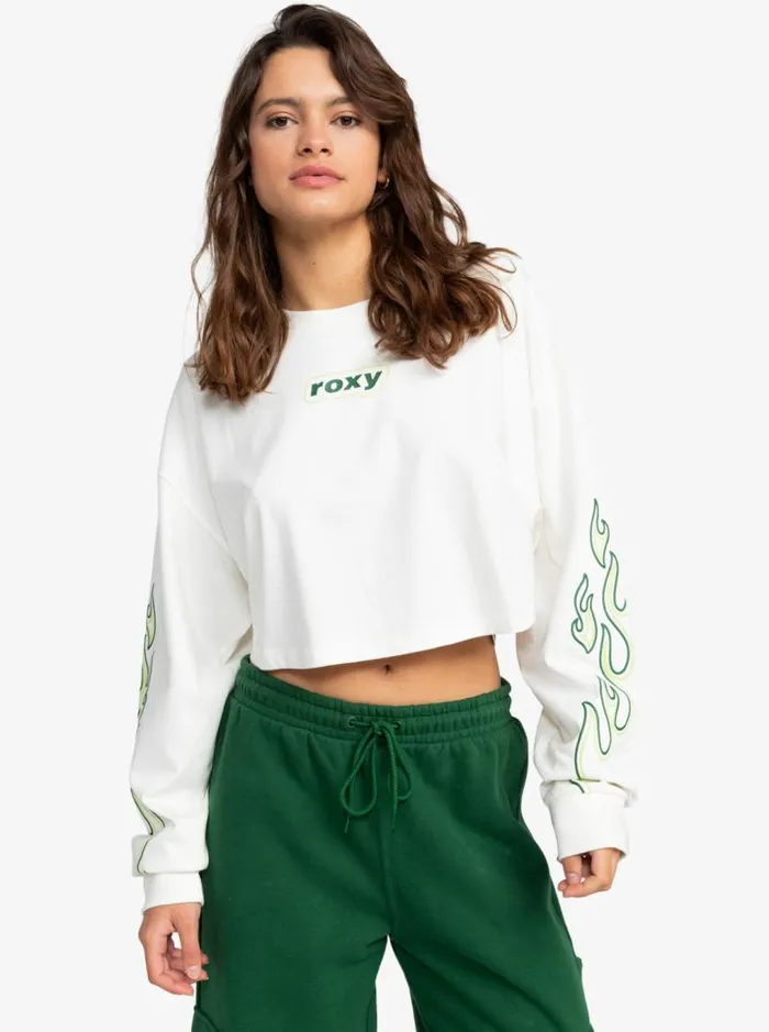 Roxy Tops Kelia Cropped Oversized Long Sleeve TShirt Coconut Milk 8211 Women