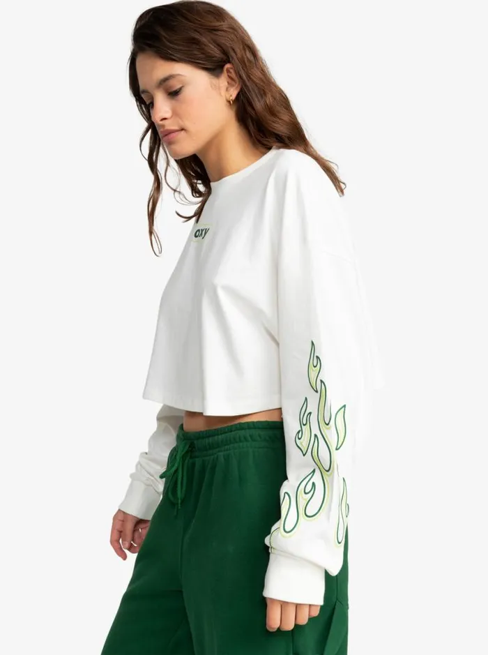 Roxy Tops Kelia Cropped Oversized Long Sleeve TShirt Coconut Milk 8211 Women