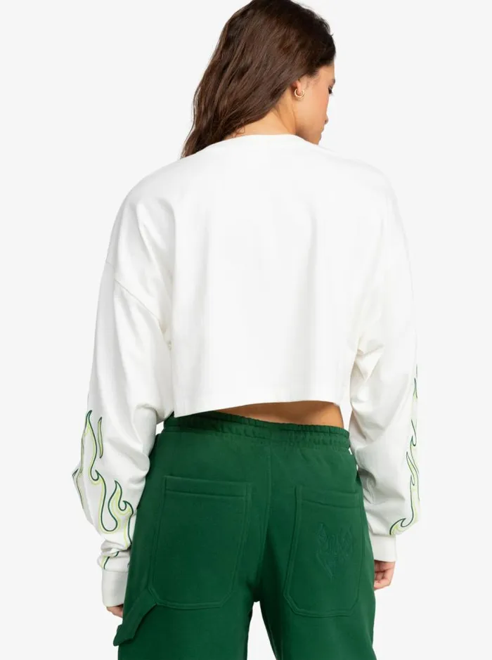 Roxy Tops Kelia Cropped Oversized Long Sleeve TShirt Coconut Milk 8211 Women