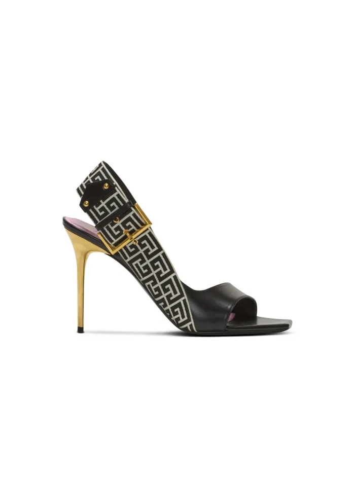 Ruby Sandals In Calfskin And PB Labyrinth Canvas Black Women Balmain High Heels and Pumps