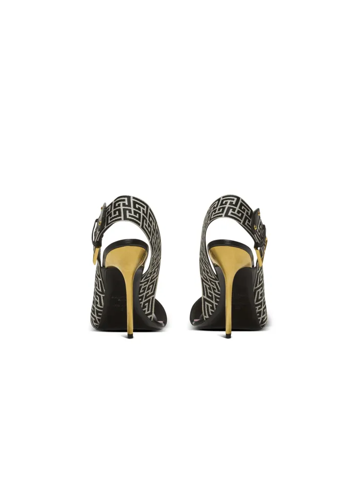 Ruby Sandals In Calfskin And PB Labyrinth Canvas Black Women Balmain High Heels and Pumps