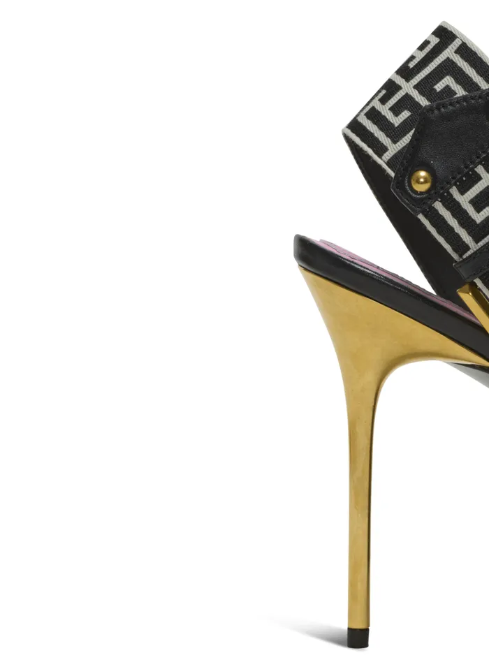 Ruby Sandals In Calfskin And PB Labyrinth Canvas Black Women Balmain High Heels and Pumps