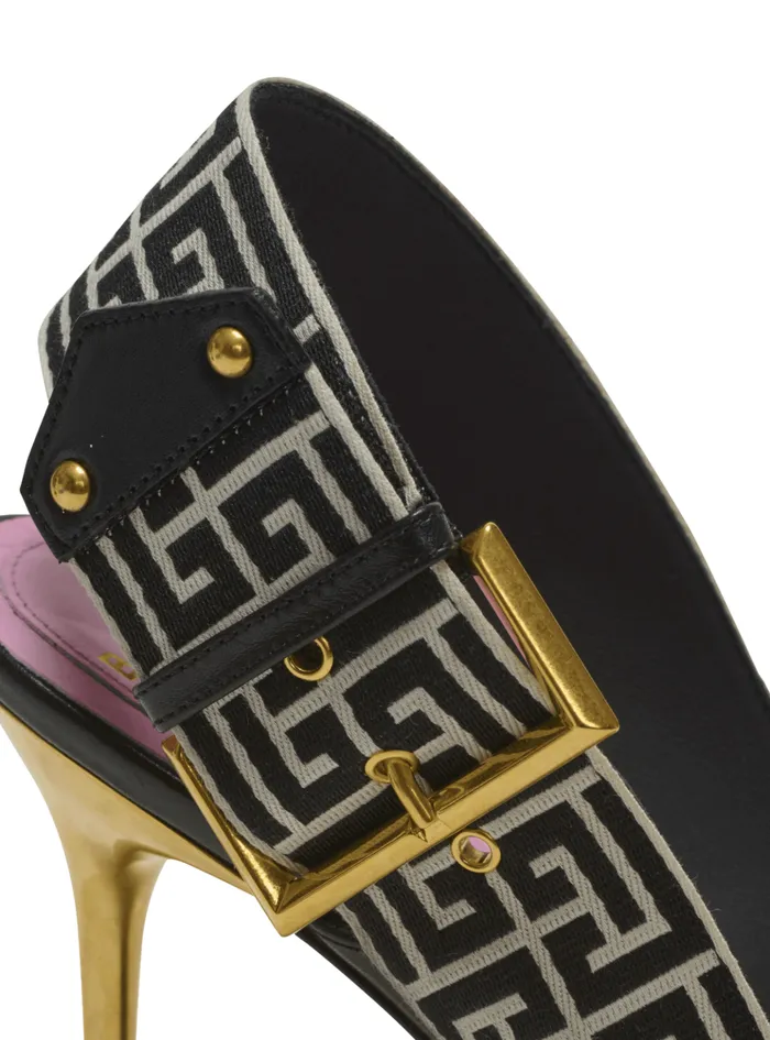 Ruby Sandals In Calfskin And PB Labyrinth Canvas Black Women Balmain High Heels and Pumps