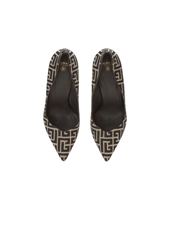 Ruby Stilettos With Jacquard Monogram Black Women Balmain High Heels and Pumps
