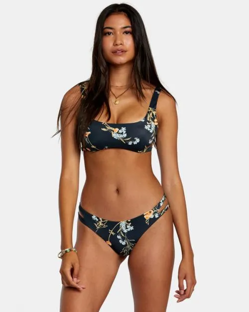 Rvca Bloom Cutout Cheeky Bikini Bottoms Black Women Bikini Bottoms