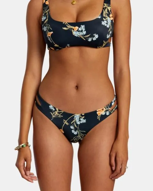 Rvca Bloom Cutout Cheeky Bikini Bottoms Black Women Bikini Bottoms