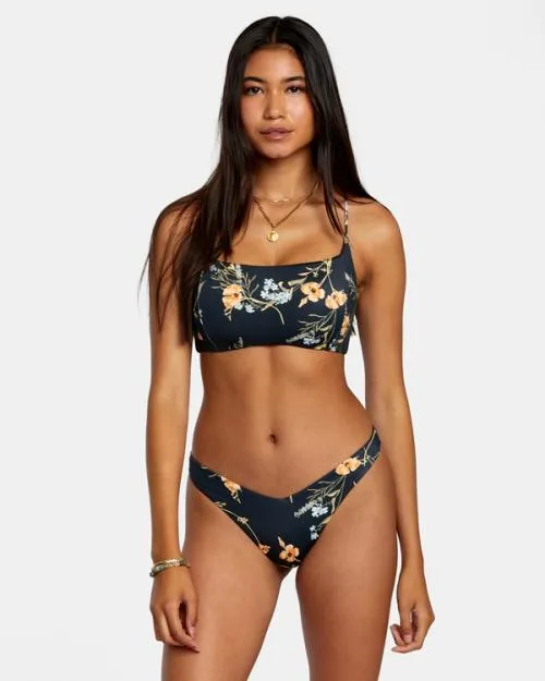 Rvca Bloom Seamed Crossback Bikini Top Black Women Bikini Tops