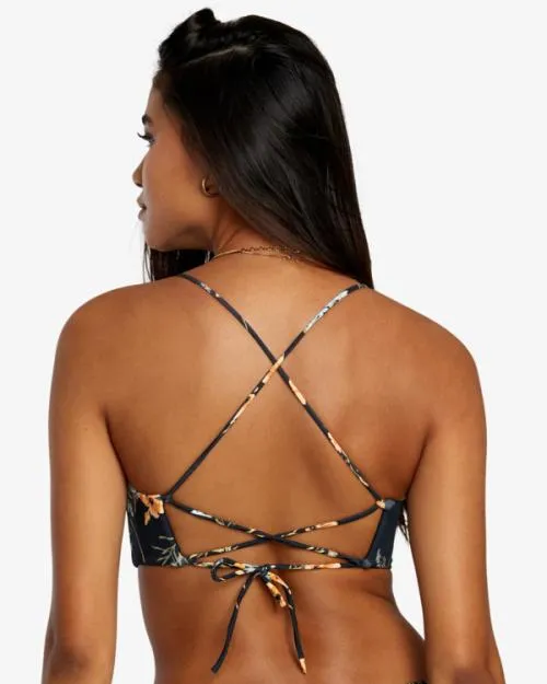 Rvca Bloom Seamed Crossback Bikini Top Black Women Bikini Tops