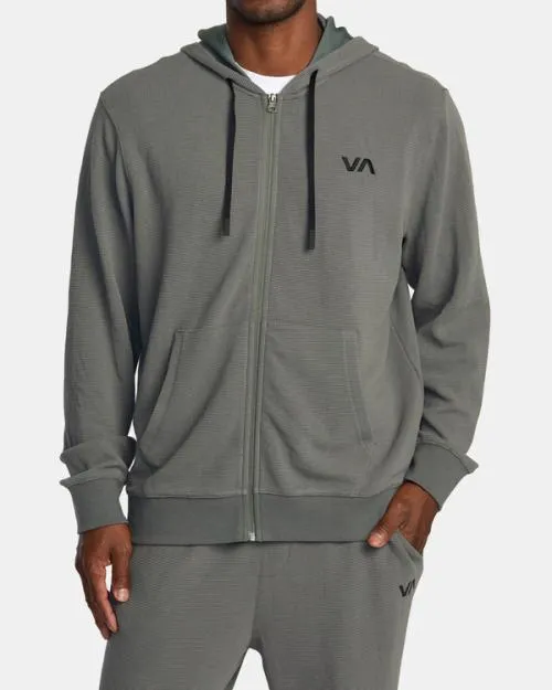 Rvca CAble Waffle Knit ZipUp Hoodie Olive SportMen Tees and Tanks