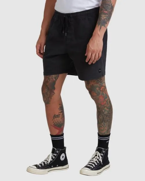 Rvca Escape Elastic Waist Walkshorts 17 Black Men Shorts and Hybrids