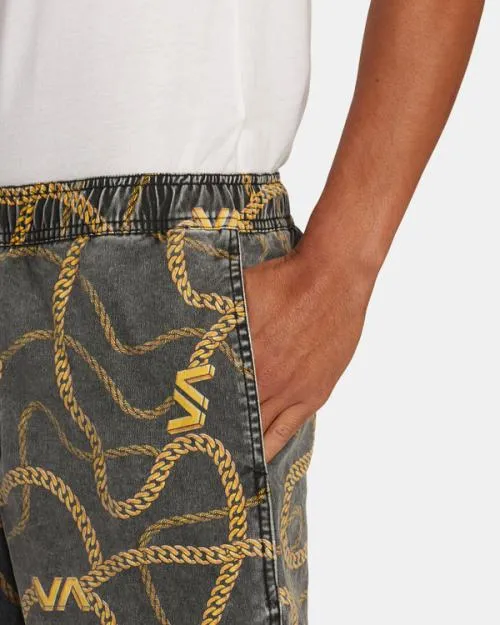 Rvca Escape Print Elastic Waist Walkshorts 17 Blackgold Men Boardshorts