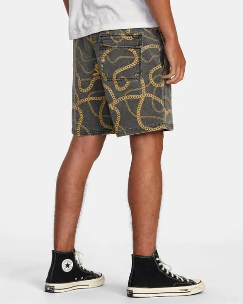 Rvca Escape Print Elastic Waist Walkshorts 17 Blackgold Men Boardshorts