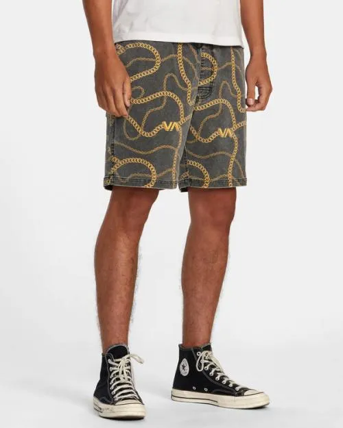 Rvca Escape Print Elastic Waist Walkshorts 17 Blackgold Men Boardshorts