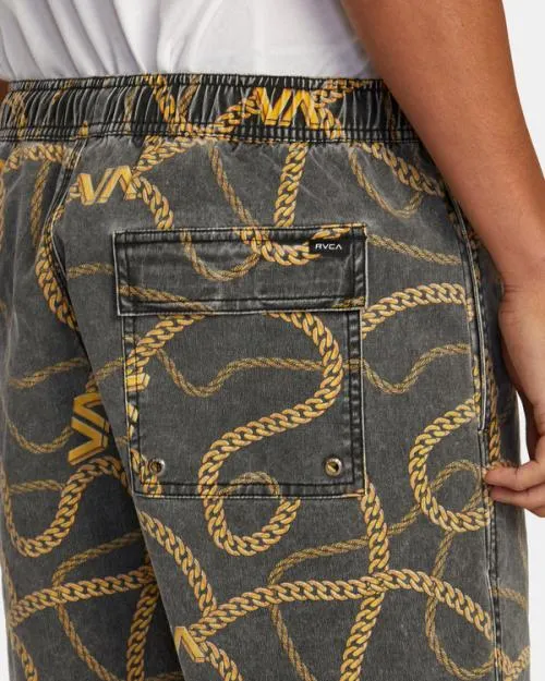 Rvca Escape Print Elastic Waist Walkshorts 17 Blackgold Men Boardshorts