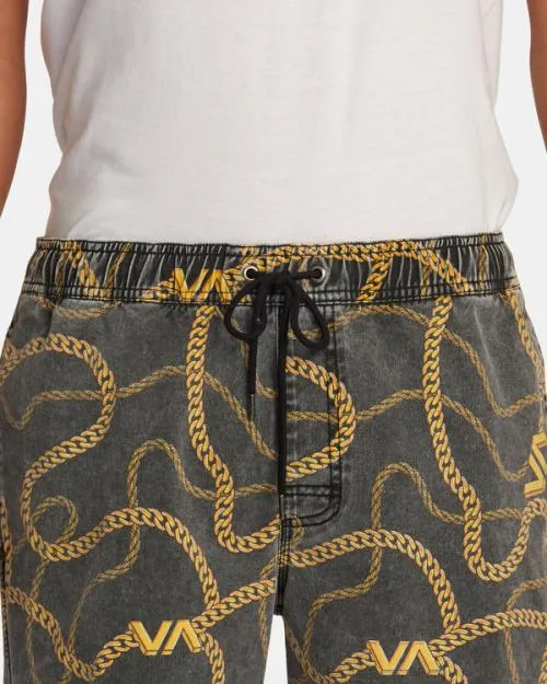Rvca Escape Print Elastic Waist Walkshorts 17 Blackgold Men Boardshorts