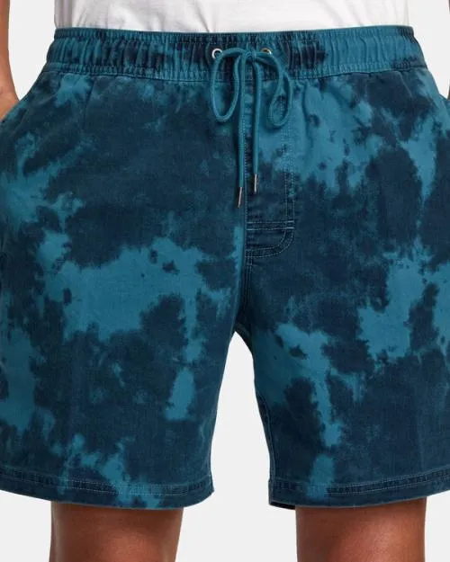 Rvca Escape Print Elastic Waist Walkshorts 17 Duck Blue Men Boardshorts