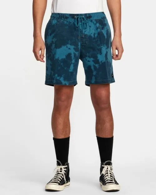 Rvca Escape Print Elastic Waist Walkshorts 17 Duck Blue Men Boardshorts