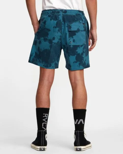 Rvca Escape Print Elastic Waist Walkshorts 17 Duck Blue Men Boardshorts