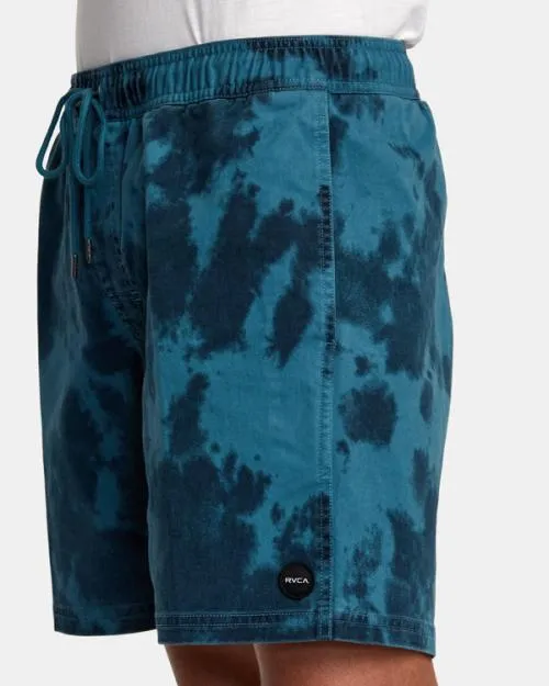 Rvca Escape Print Elastic Waist Walkshorts 17 Duck Blue Men Boardshorts