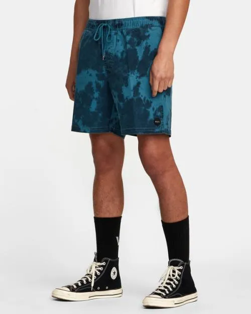 Rvca Escape Print Elastic Waist Walkshorts 17 Duck Blue Men Boardshorts