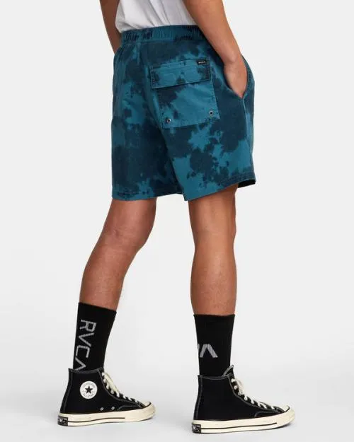 Rvca Escape Print Elastic Waist Walkshorts 17 Duck Blue Men Boardshorts