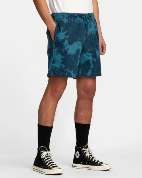 Rvca Escape Print Elastic Waist Walkshorts 17 Duck Blue Men Boardshorts