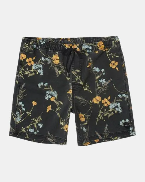 Rvca Escape Print Elastic Waist Walkshorts 17 Midnight Men Boardshorts