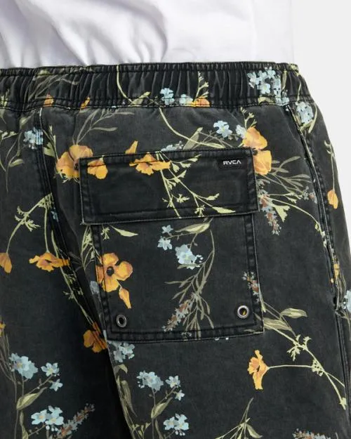 Rvca Escape Print Elastic Waist Walkshorts 17 Midnight Men Boardshorts