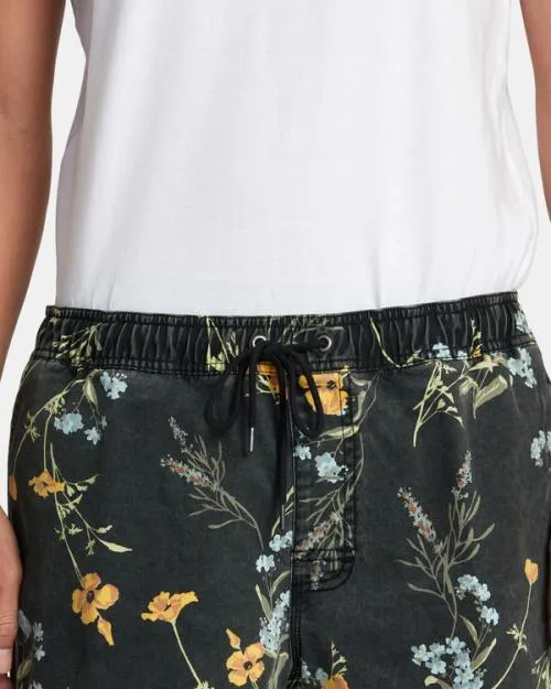 Rvca Escape Print Elastic Waist Walkshorts 17 Midnight Men Boardshorts