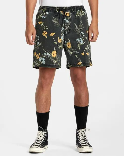 Rvca Escape Print Elastic Waist Walkshorts 17 Midnight Men Boardshorts