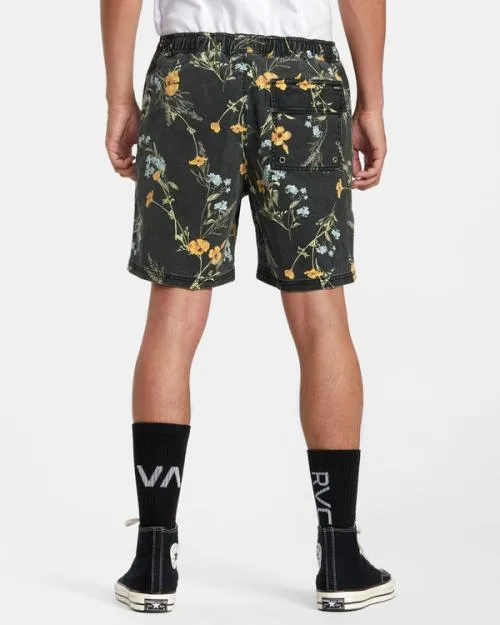 Rvca Escape Print Elastic Waist Walkshorts 17 Midnight Men Boardshorts