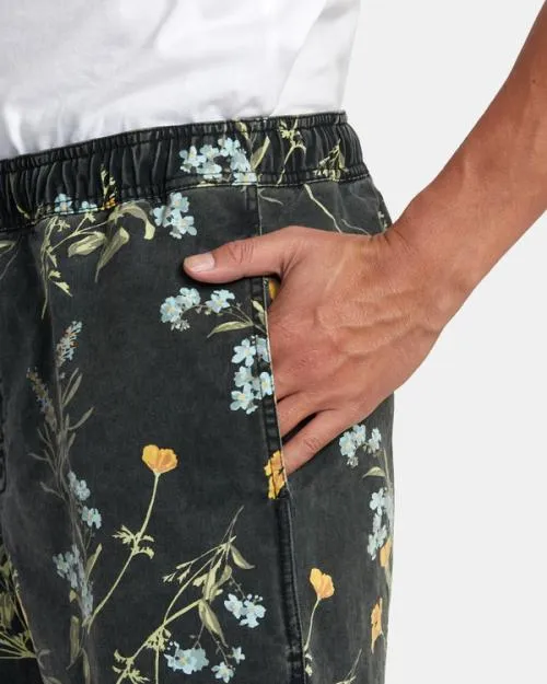 Rvca Escape Print Elastic Waist Walkshorts 17 Midnight Men Boardshorts