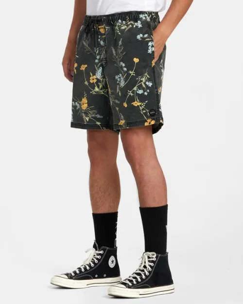 Rvca Escape Print Elastic Waist Walkshorts 17 Midnight Men Boardshorts