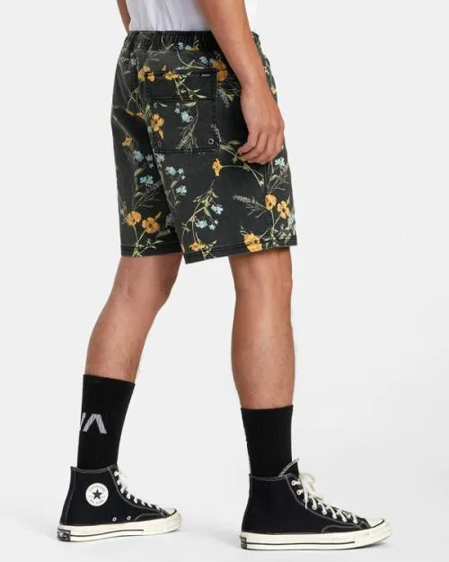 Rvca Escape Print Elastic Waist Walkshorts 17 Midnight Men Boardshorts