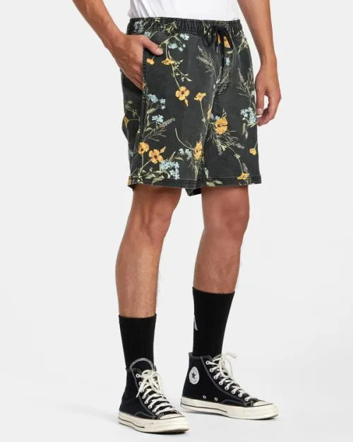 Rvca Escape Print Elastic Waist Walkshorts 17 Midnight Men Boardshorts