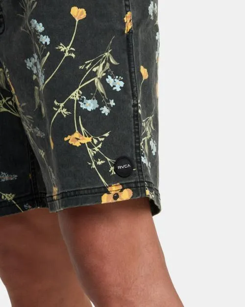 Rvca Escape Print Elastic Waist Walkshorts 17 Midnight Men Boardshorts