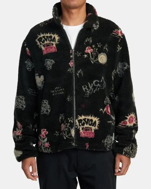 Rvca Groove ZipUp Sherpa Jacket Black Men Hoodies and Sweatshirts